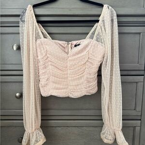 Lulu's Cream Ruched Crop Blouse